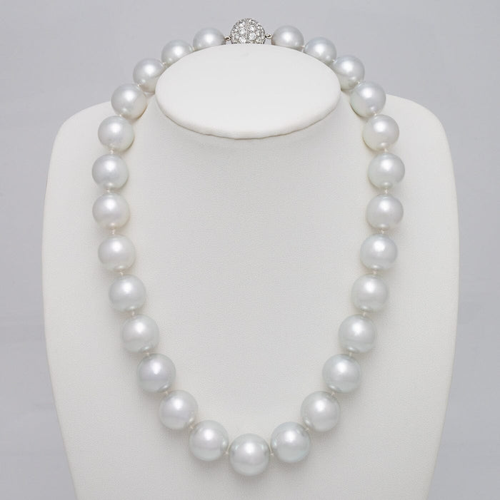16.0–18.8 mm round White South Sea pearl and diamond necklace
on bust