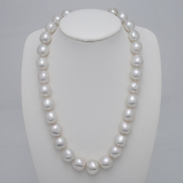 13.1–16.7 mm semi baroque South Sea cultured pearl necklace on bust