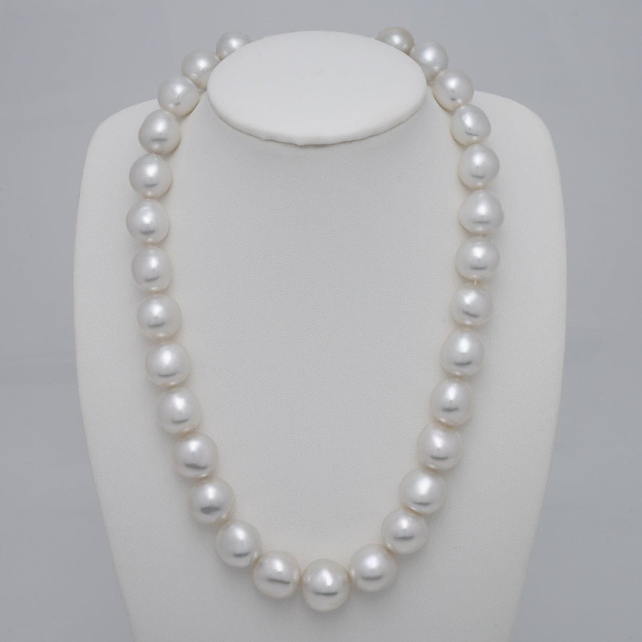13.1–16.7 mm semi baroque South Sea cultured pearl necklace on bust
