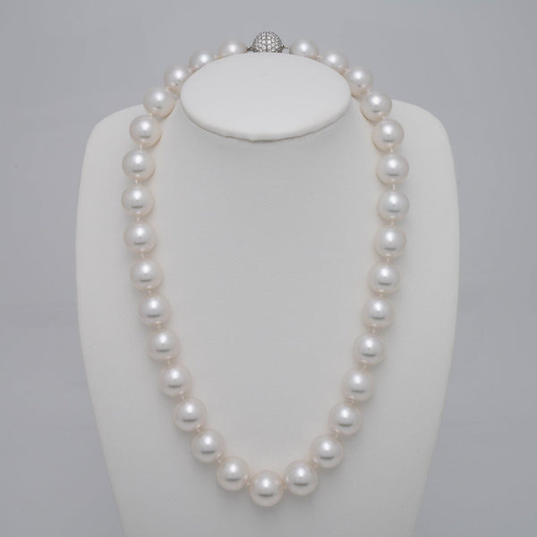 Assael Collection: 13.0-14.8 Round White South Sea Pearl Necklace on bust