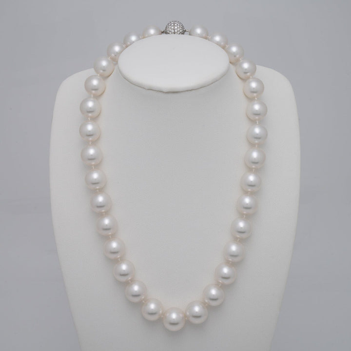 Assael Collection: 13.0-14.8 Round White South Sea Pearl Necklace on bust