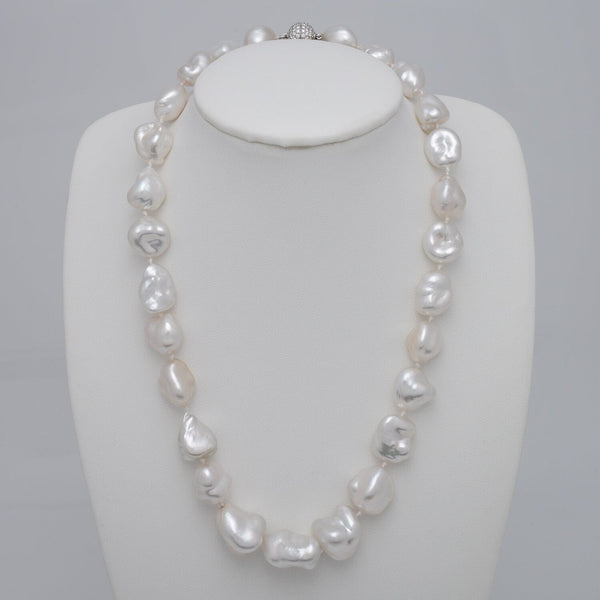 11.2–17.0 mm White South Sea keshi pearl and diamond necklace on bust