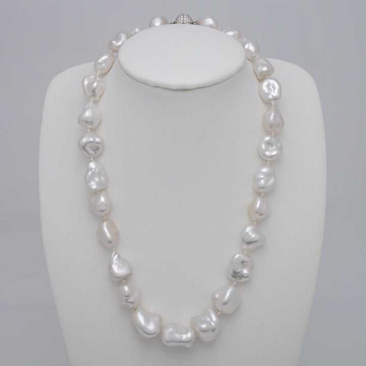 11.2–17.0 mm White South Sea keshi pearl and diamond necklace on bust