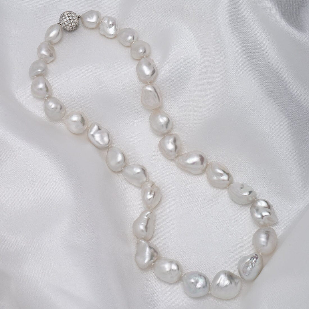 11.2–15.3 mm White South Sea keshi pearl and diamond necklace