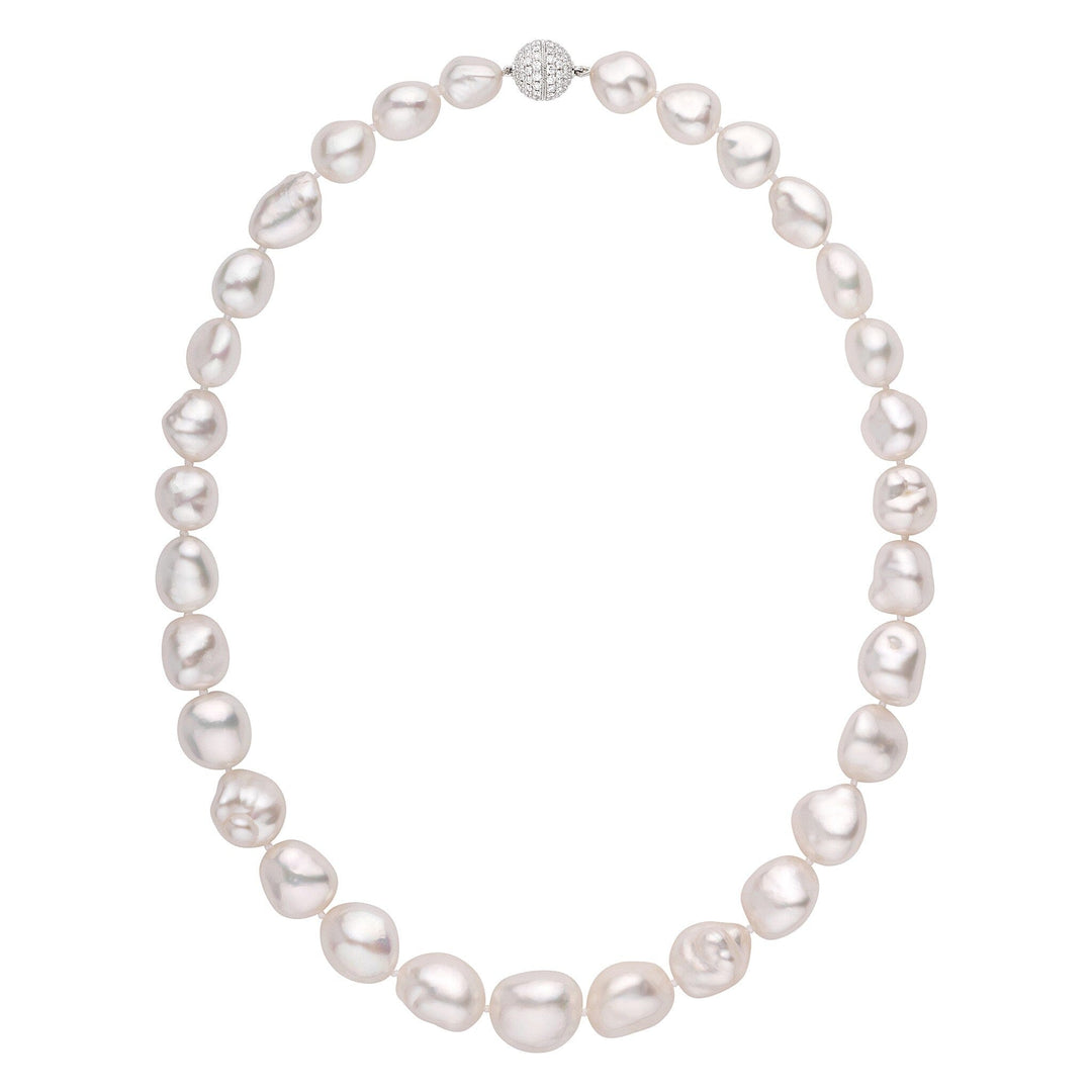 White South Sea Keshi Pearl Necklace, 31 pearls, 11.1–14.9 mm, 19.9 momme, 1.32 cttw diamond clasp