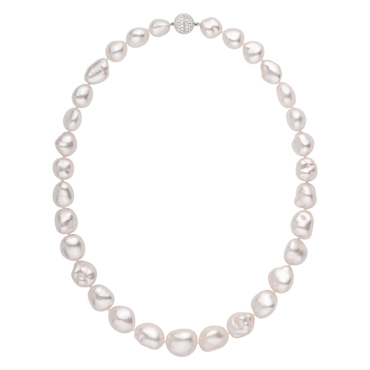 White South Sea Keshi Pearl Necklace, 31 pearls, 11.1–14.9 mm, 19.9 momme, 1.32 cttw diamond clasp