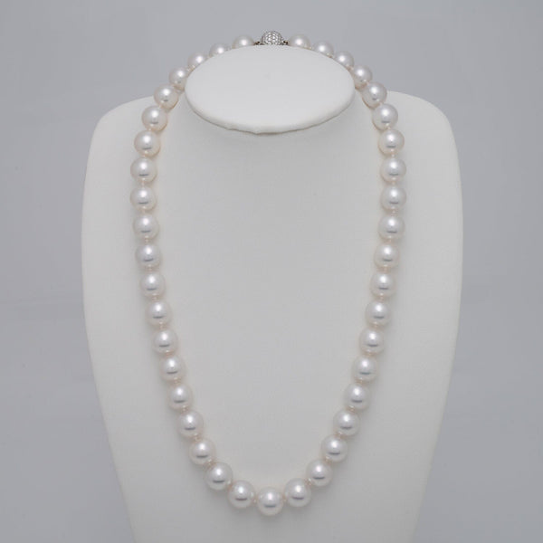 10.0–12.0 mm round South Sea pearl and diamond necklace on bust