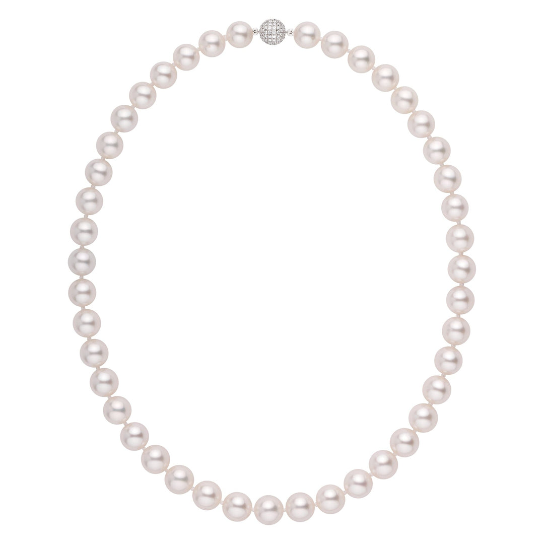 9.1 to 10.0mm AAA White South Sea Round Pearl Necklace diamond clasp
