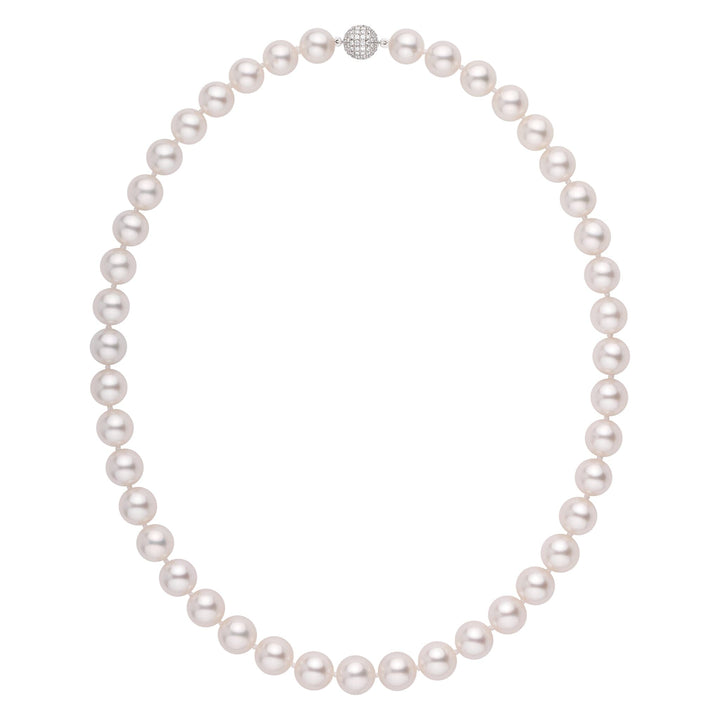 9.1 to 10.0mm AAA White South Sea Round Pearl Necklace diamond clasp