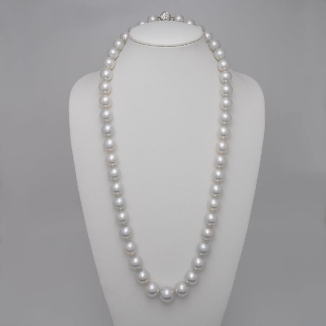 15.0–19.3 mm round South Sea pearl and diamond necklace on bust