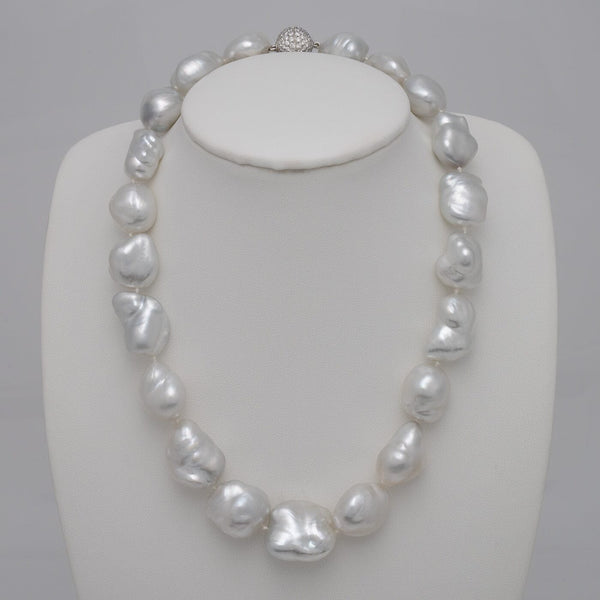 Keshi South Sea Cultured Pearl Necklace, 21 Pearls, 14.16 to 18.87 mm, with 18K WG Clasp on bust