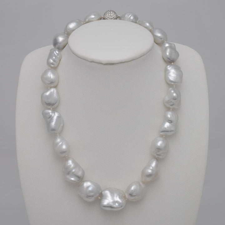 Keshi South Sea Cultured Pearl Necklace, 21 Pearls, 14.16 to 18.87mm, with 18K WG Clasp on bust