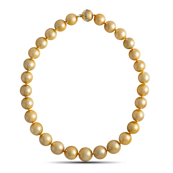 13.0-15.9 mm AAA Round Golden South Sea Pearl Necklace