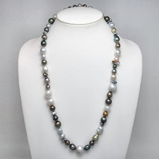 8.0-15.0 mm Baroque and Keshi South Sea and Tahitian Pearl Opera Necklace on a dark background