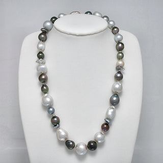 8.0-15.0 mm Baroque and Keshi South Sea and Tahitian Pearl Necklace on a dark background