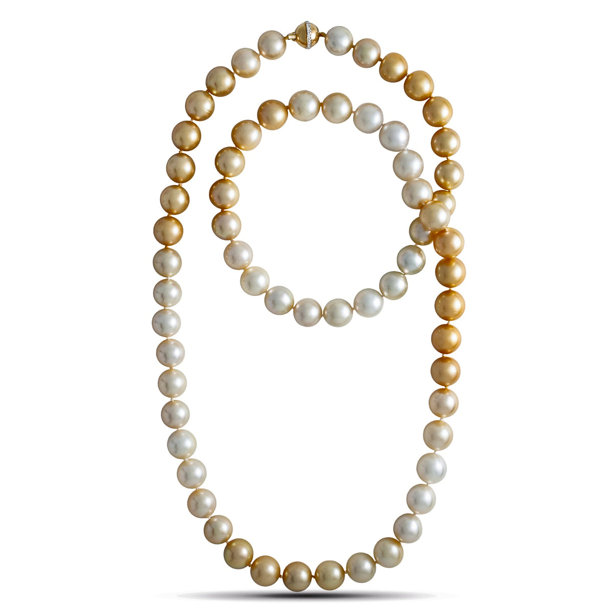 12.0-12.9 mm AAA Round Ombré White and Golden South Sea Pearl Rope Necklace