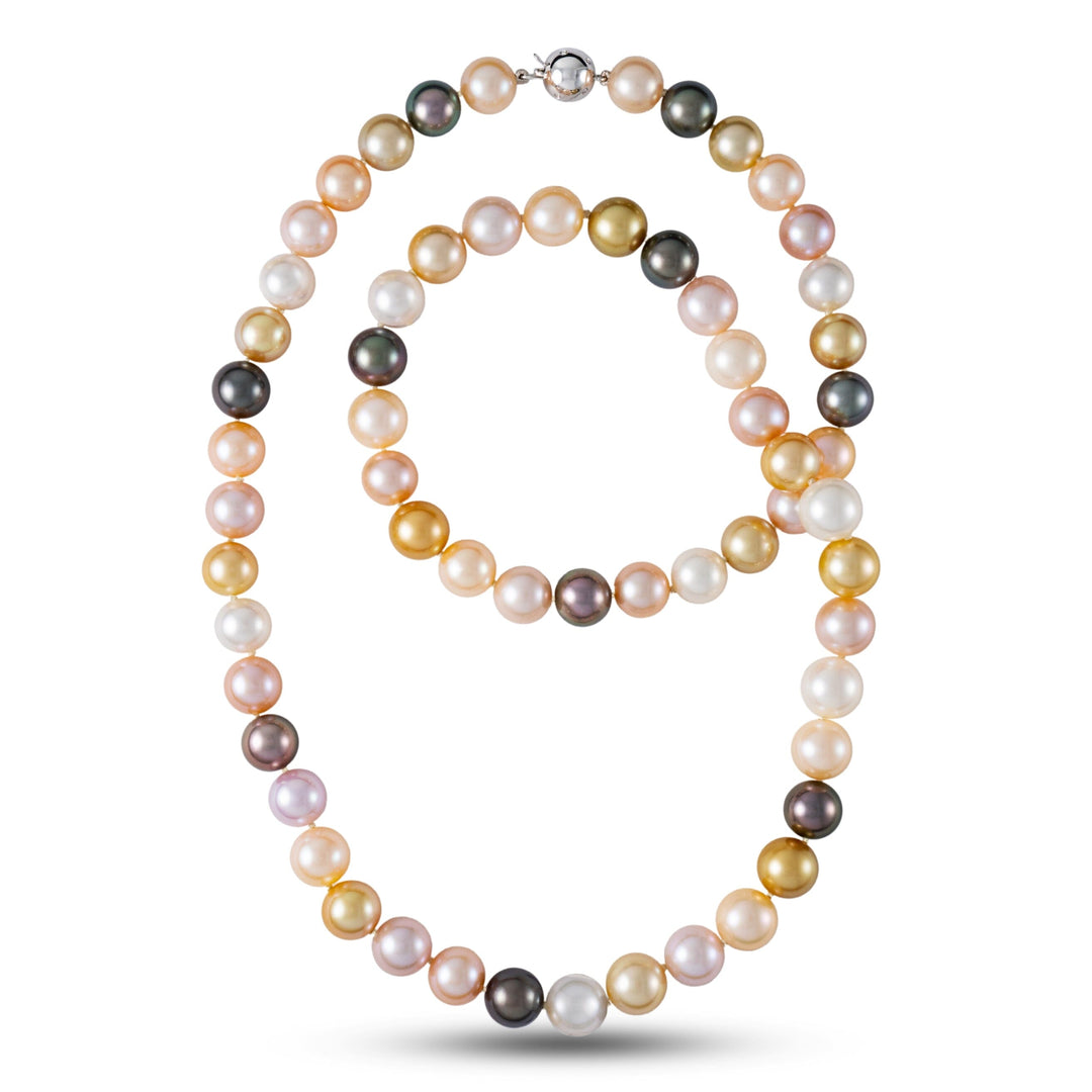 10.2-11.2 mm AAA Round Multicolor South Sea, Tahitian and Freshwater Pearl Opera Necklace