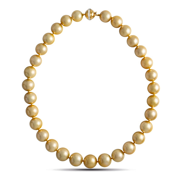12.0-14.8 mm AAA Round Golden South Sea Pearl Necklace