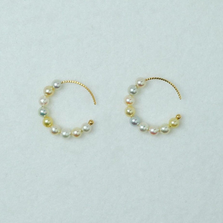 SU-1: 3.5-4.0 mm Natural-color Akoya Pearl Hoop Earrings, 18K