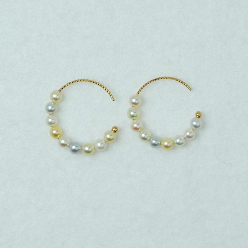SU-1: 3.5-4.0 mm Natural-color Akoya Pearl Hoop Earrings, 18K