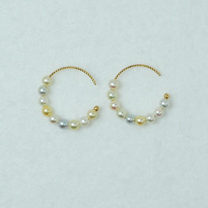 SU-1: 3.5-4.0 mm Natural-color Akoya Pearl Hoop Earrings, 18K