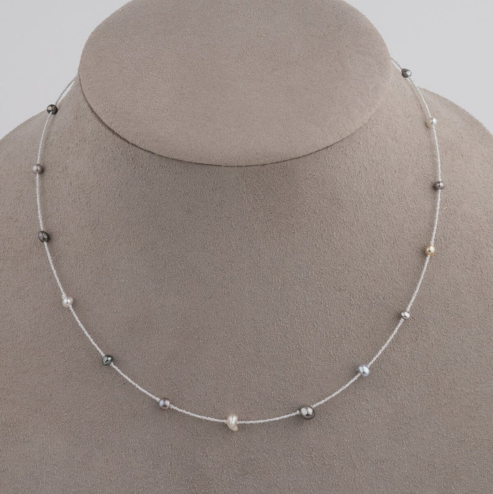 SU-14: Tahitian and Akoya Pearl Keshi Choker Necklace, 16.5" SS