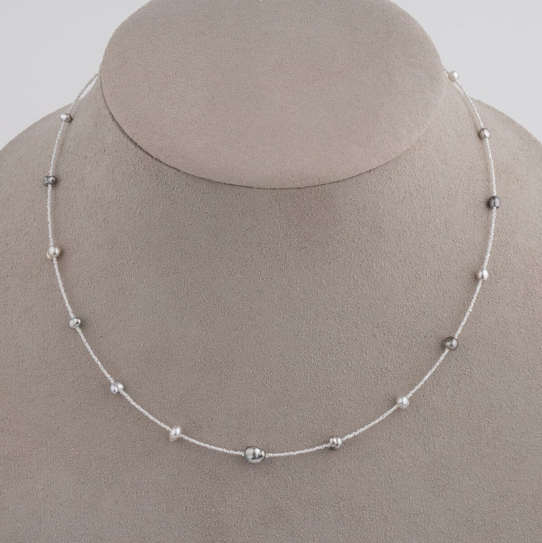 SU-14: Tahitian and Akoya Pearl Keshi Choker Necklace, 16.5" SS