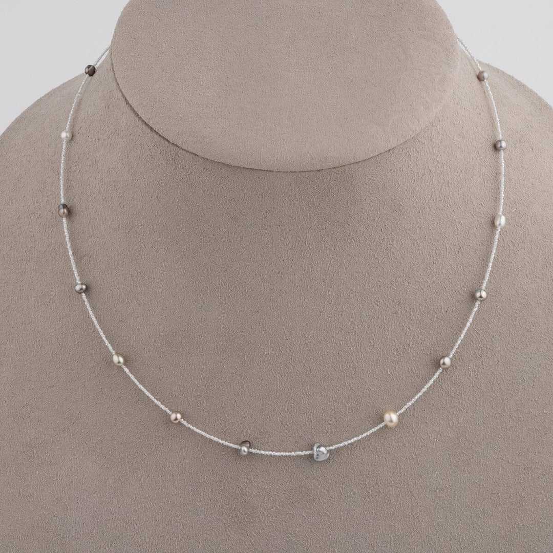 SU-14: Tahitian and Akoya Pearl Keshi Choker Necklace, 16.5" SS