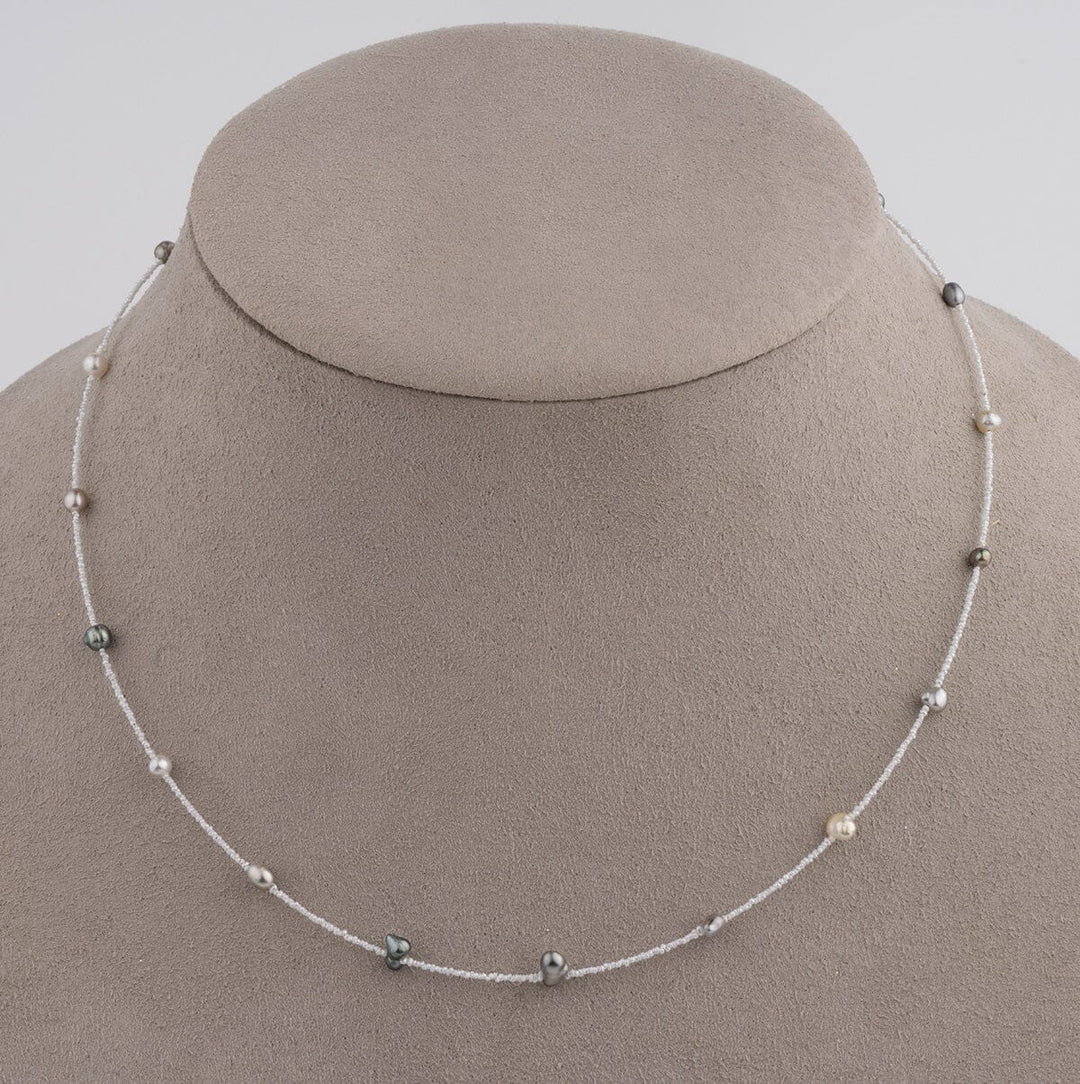 SU-14: Tahitian and Akoya Pearl Keshi Choker Necklace, 16.5" SS