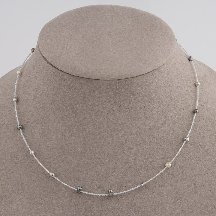 SU-14: Tahitian and Akoya Pearl Keshi Choker Necklace, 16.5" SS