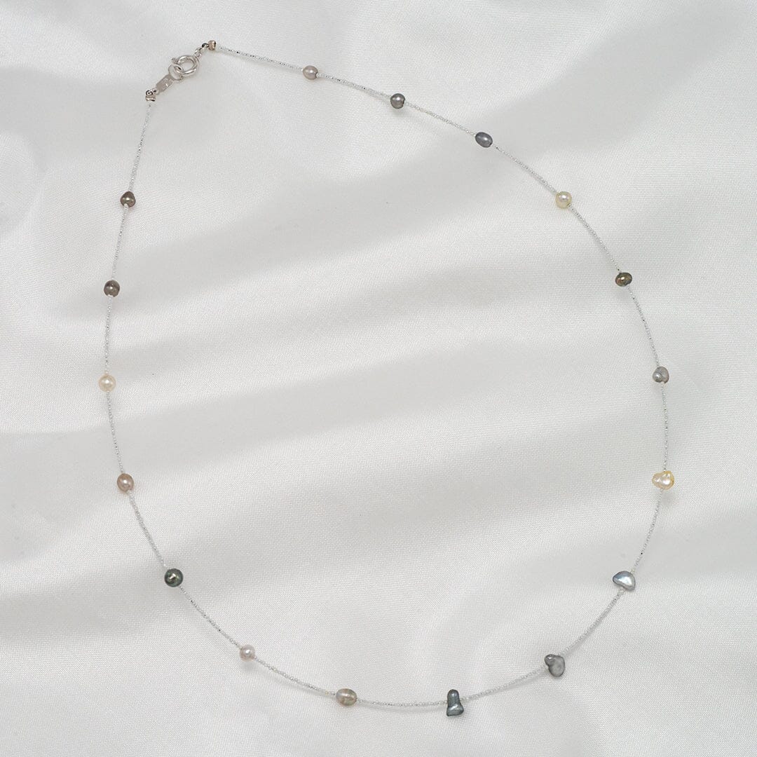 Tahitian and Akoya Pearl Keshi Choker Necklace, 16.5" SS