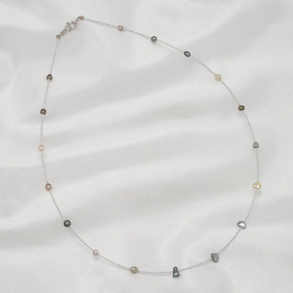 Tahitian and Akoya Pearl Keshi Choker Necklace, 16.5" SS