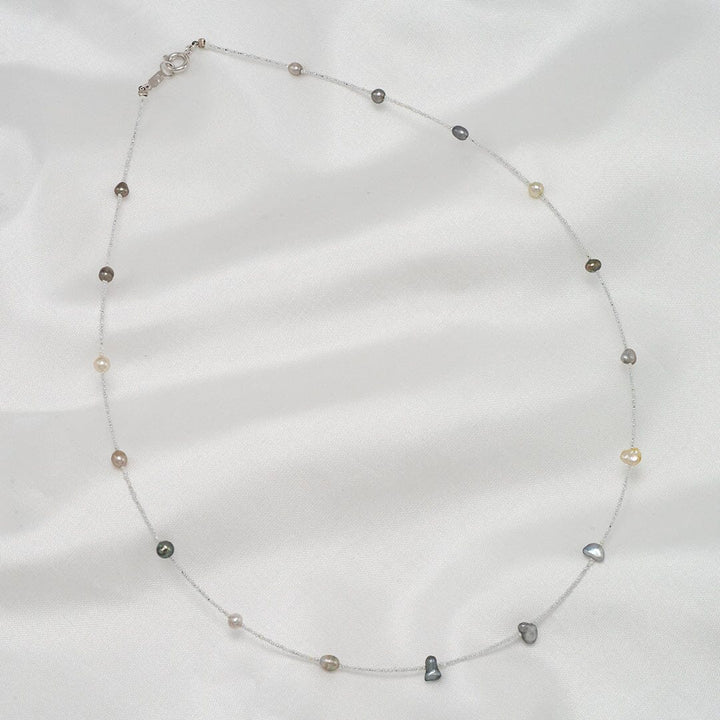 Tahitian and Akoya Pearl Keshi Choker Necklace, 16.5" SS