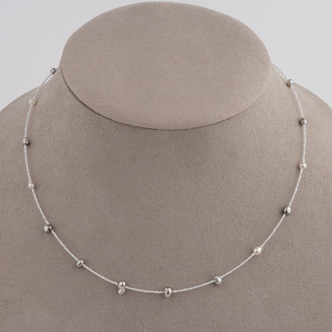 SU-14: Tahitian and Akoya Pearl Keshi Choker Necklace, 16.5" SS