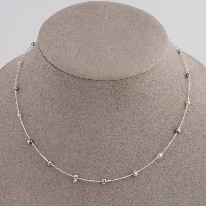 SU-14: Tahitian and Akoya Pearl Keshi Choker Necklace, 16.5" SS