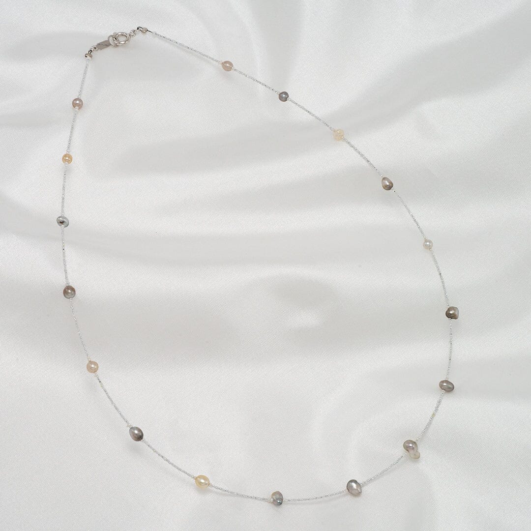 Tahitian and Akoya Pearl Keshi Choker Necklace, 16.5" SS