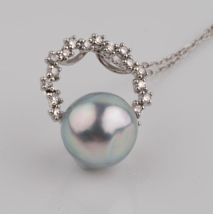 SU-20: 8.0-9.0 mm Baroque Akoya Pearl and 0.13 ct Diamond Pendant, 17.75" Adj, 18K