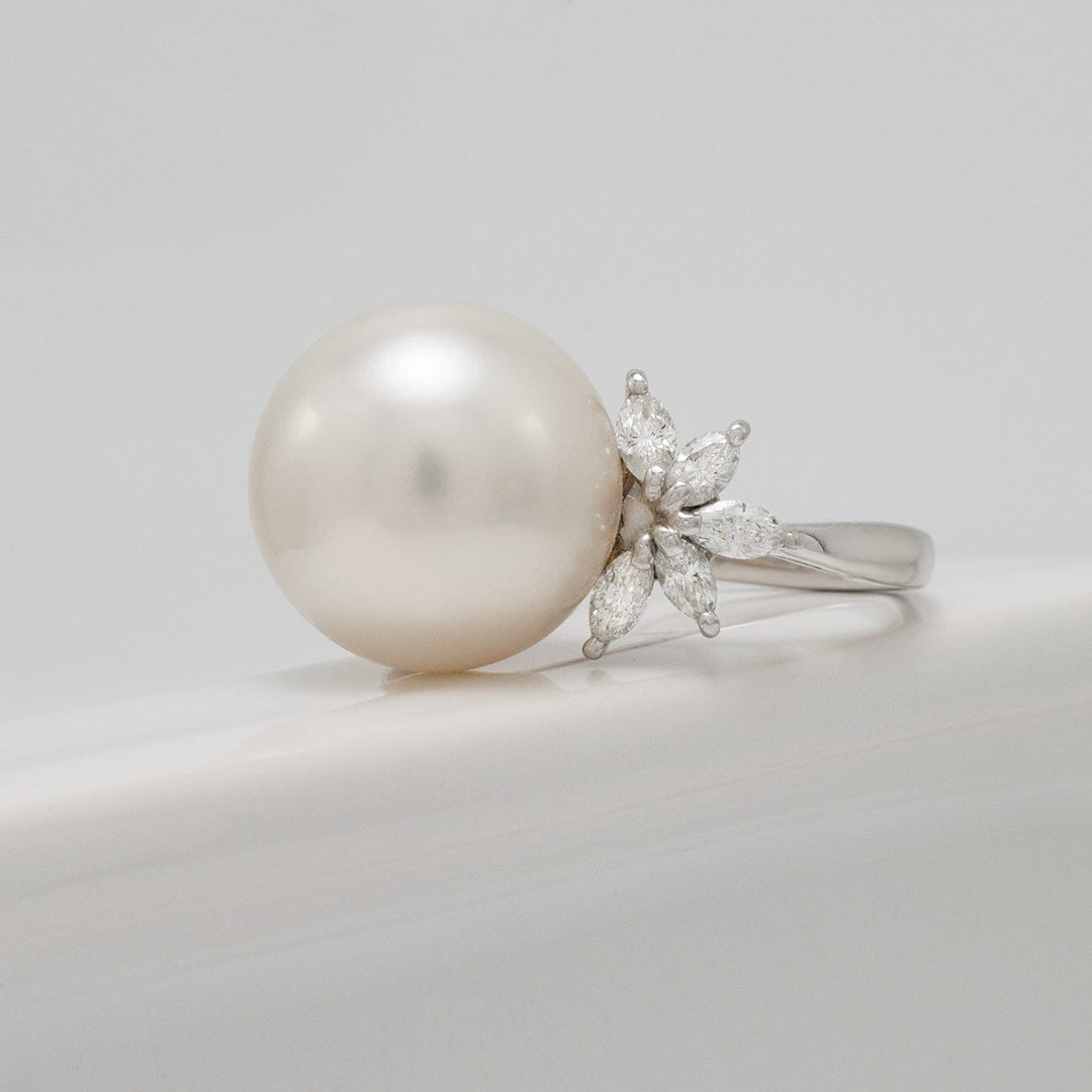 15.3 mm White South Sea Pearl and 0.92 ct Diamond Ring, Sz 6, Platinum