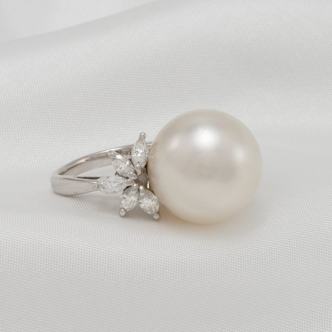 15.3 mm White South Sea Pearl and 0.92 ct Diamond Ring, Sz 6, Platinum