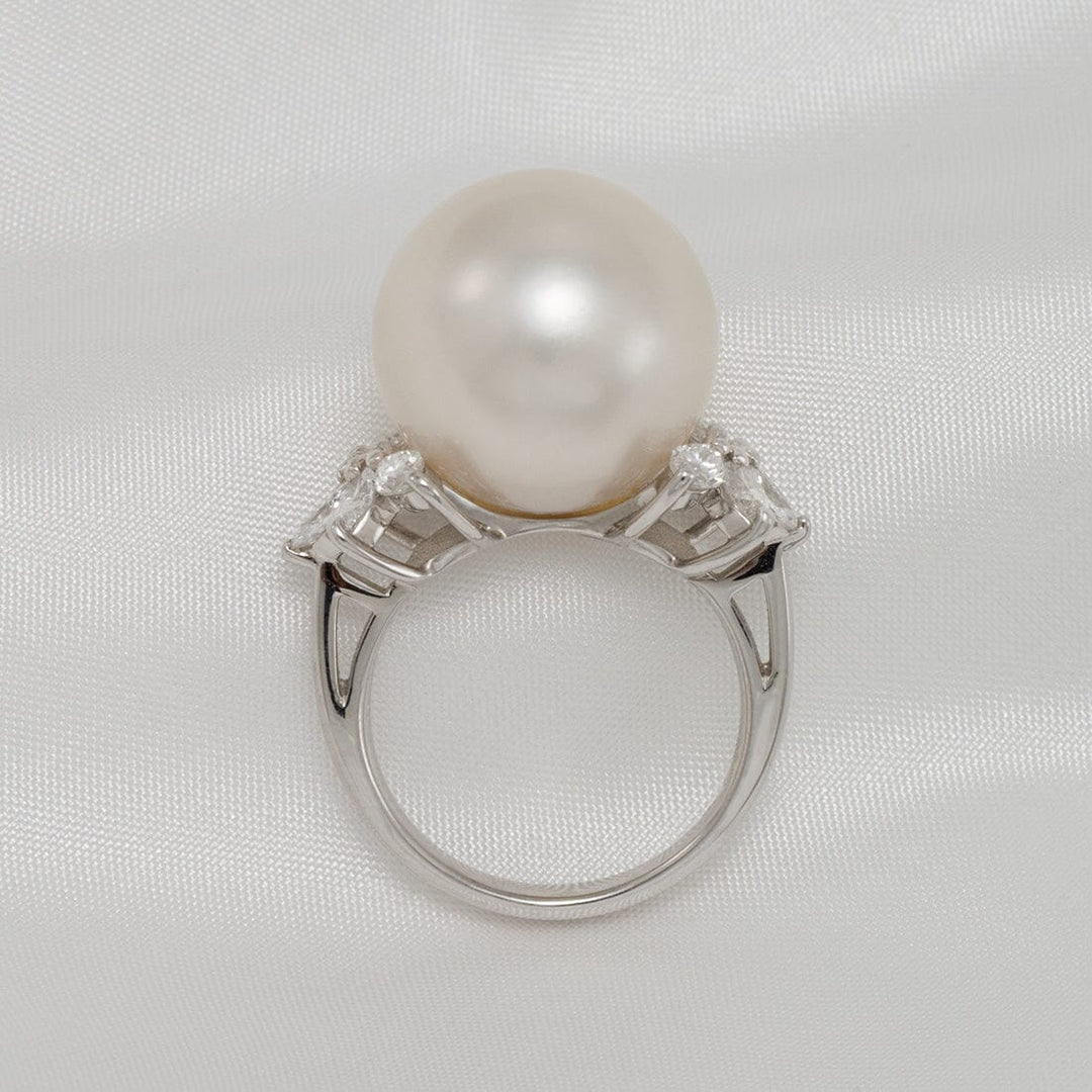 15.3 mm White South Sea Pearl and 0.92 ct Diamond Ring, Sz 6, Platinum