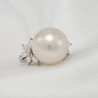 15.3 mm White South Sea Pearl and 0.92 ct Diamond Ring, Sz 6, Platinum