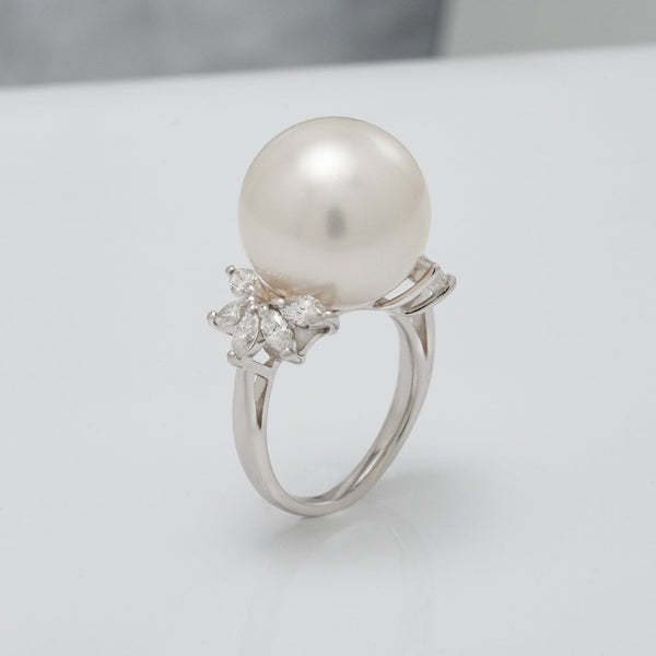 15.3 mm White South Sea Pearl and 0.92 ct Diamond Ring, Sz 6, Platinum