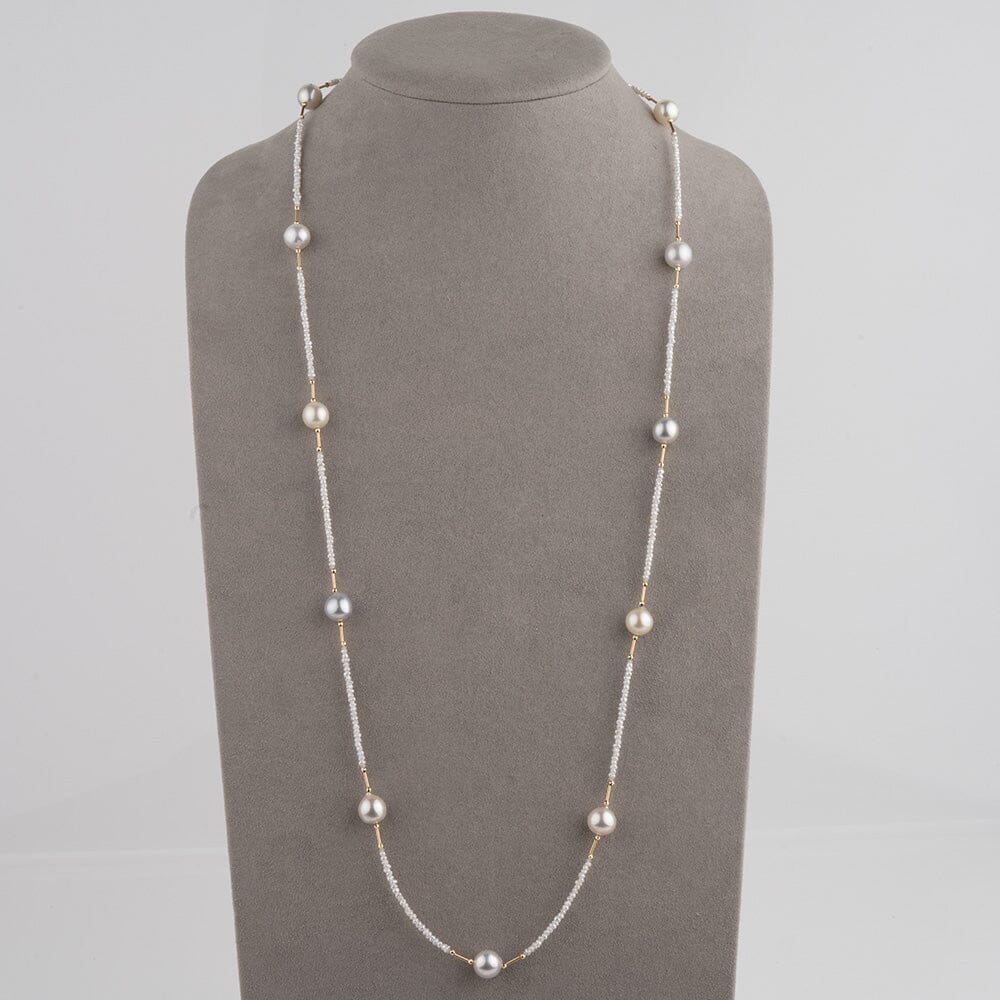 SU-37: 9-9.5 mm Natural-color Akoya Pearl and Keshi Necklace, 32.75" 18K & SS