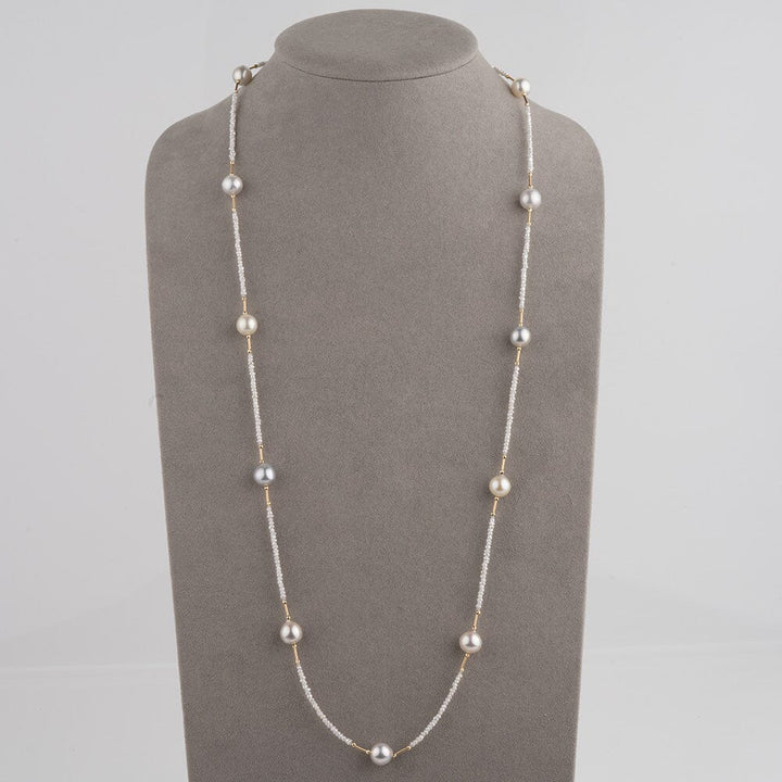 SU-37: 9-9.5 mm Natural-color Akoya Pearl and Keshi Necklace, 32.75" 18K & SS