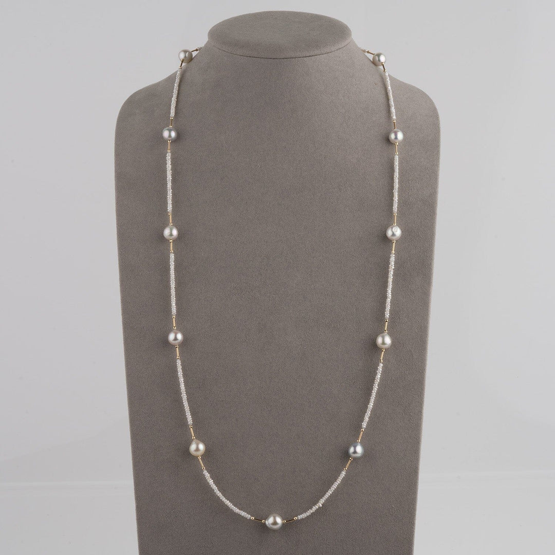 SU-37: 9-9.5 mm Natural-color Akoya Pearl and Keshi Necklace, 32.75" 18K & SS