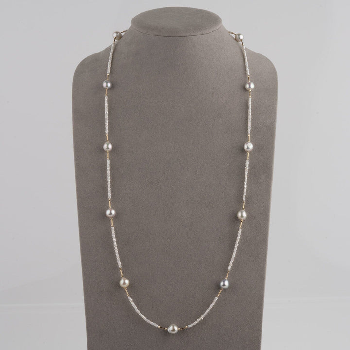 SU-37: 9-9.5 mm Natural-color Akoya Pearl and Keshi Necklace, 32.75" 18K & SS