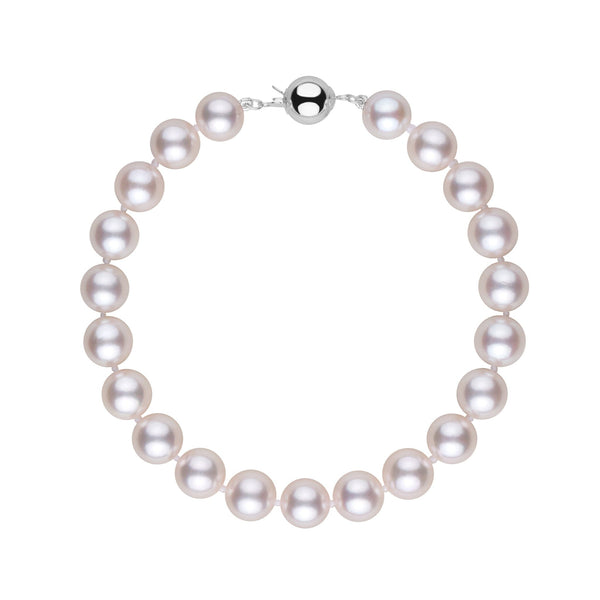 8.0-8.5 mm AAA Bright White Rose Tone Akoya Pearl Bracelet with a white gold ball style clasp
