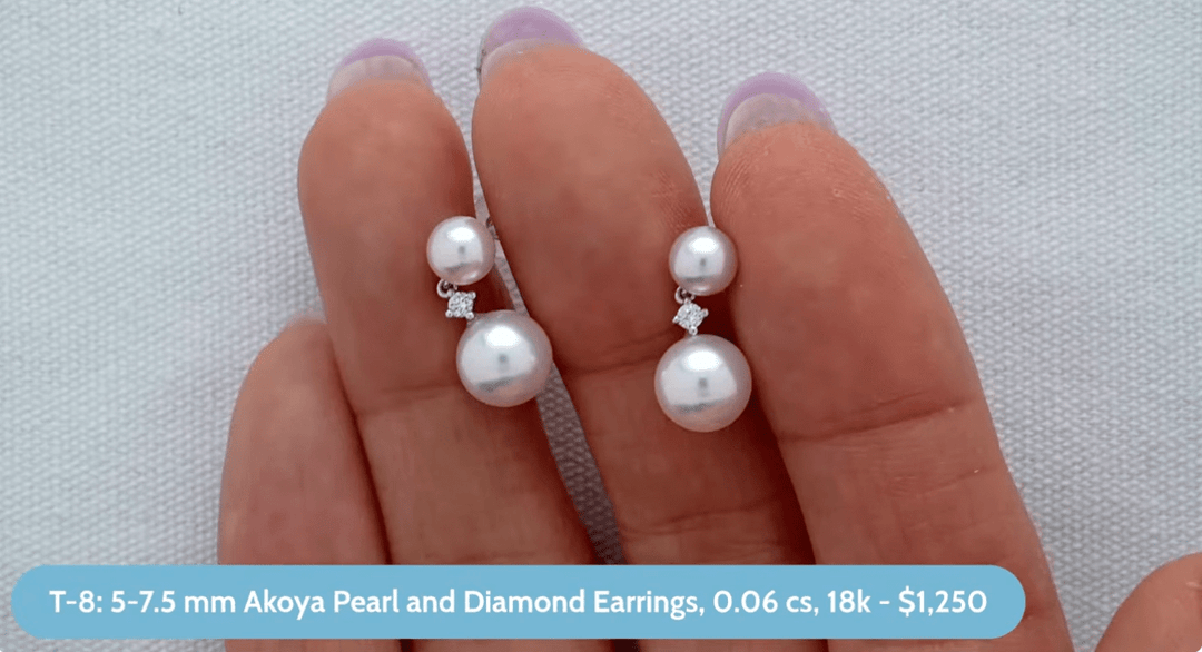 T-8: 5-7.5 mm Akoya Pearl and Diamond Earrings, 0.06 cs, 18k - $1,250