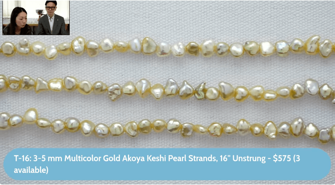 T-16: 3-5 mm Multicolor Gold Akoya Keshi Pearl Strands, 16" Unstrung