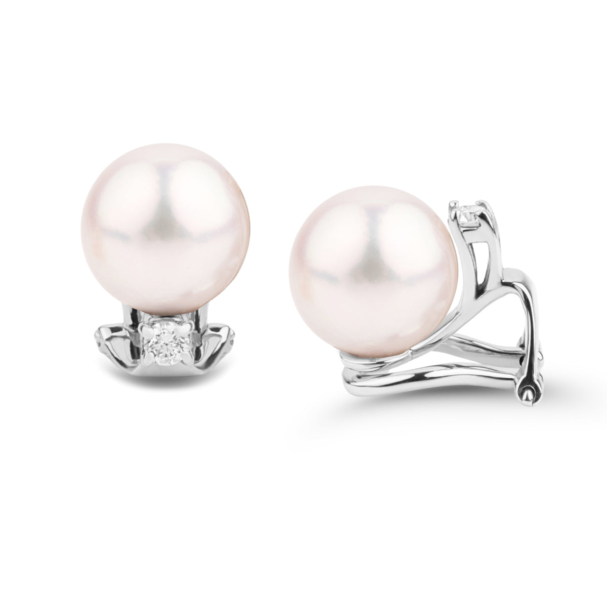 Starlight Clip Collection 8.0-8.5 mm White Akoya Pearl & Diamond Earrings